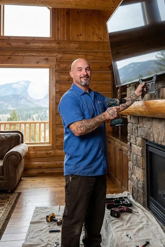 Vegas Pro Electric installer working on a wall-mounted television